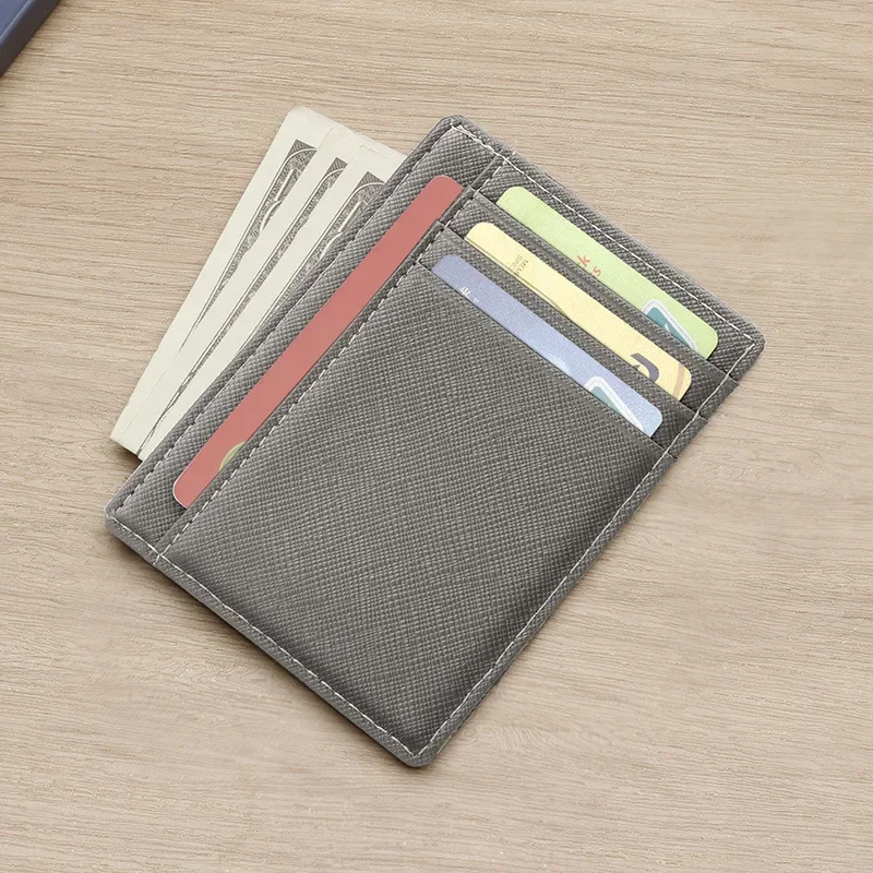 Compact RFID Card Holders for Men Multi-card Wallet Genuine Leather Mens Wallet Cash Purse Double-sided Mini Black Gray Card Bag