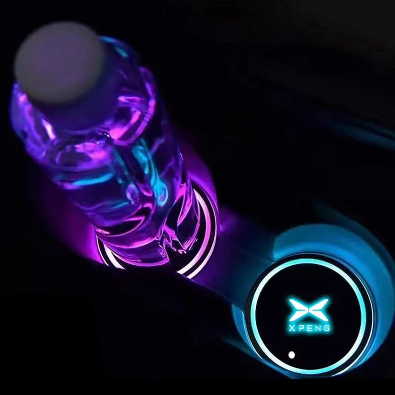 Led Car Water Cup Mat Drink Holder For XPENG P5 P7 G3 G9 N5 F30 H93 BETA Emblem Auto Interior Decorative Atmosphere Lights