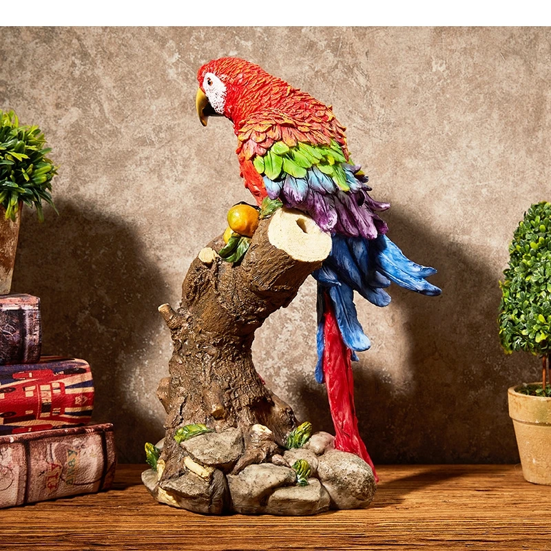 Resin Handicrafts Simulation Animal Sculpture Colorful Parrot Ornaments Macaw Bird Statue Decorative Figurines Home Decoration