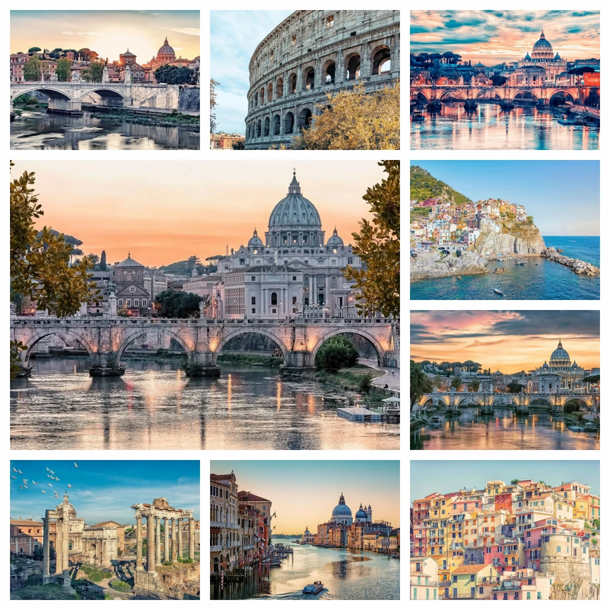 Diamond Painting Kit Italy Rome Ancient Architecture Colosseum Coast Colorful Town River Cathedral Sunset Landscape Rhinestone