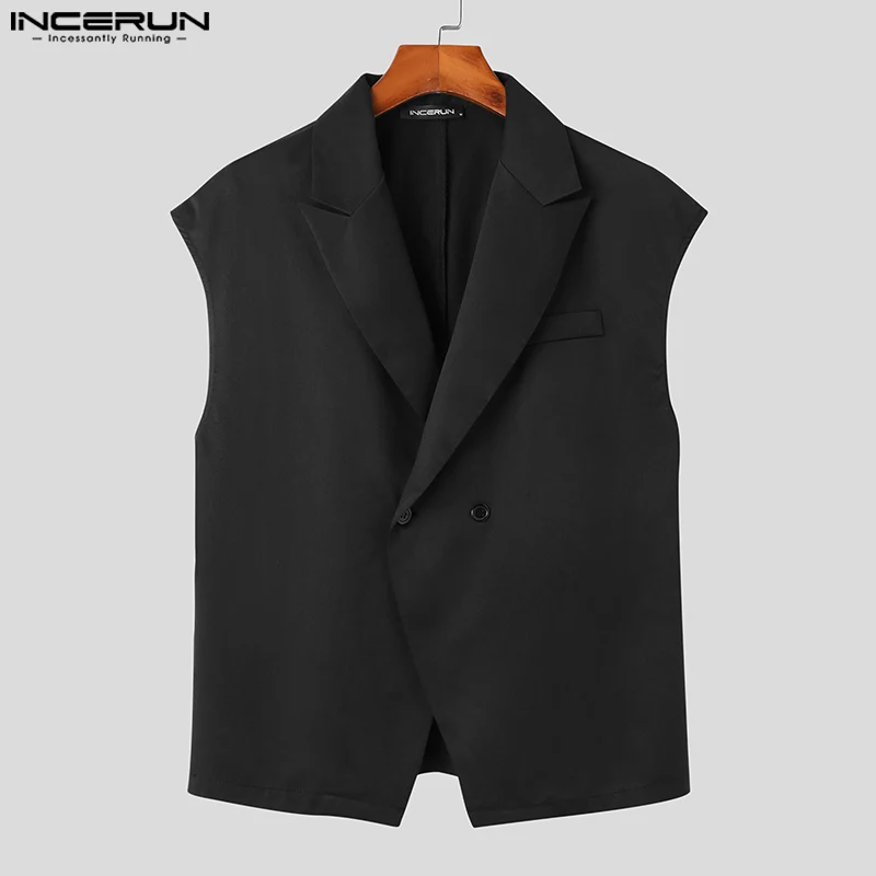 INCERUN Tops 2023 Korean Style Handsome Men Suits Vests Casual Streetwear Male Solid All-match Simple Sleeveless Waistcoat S-5XL