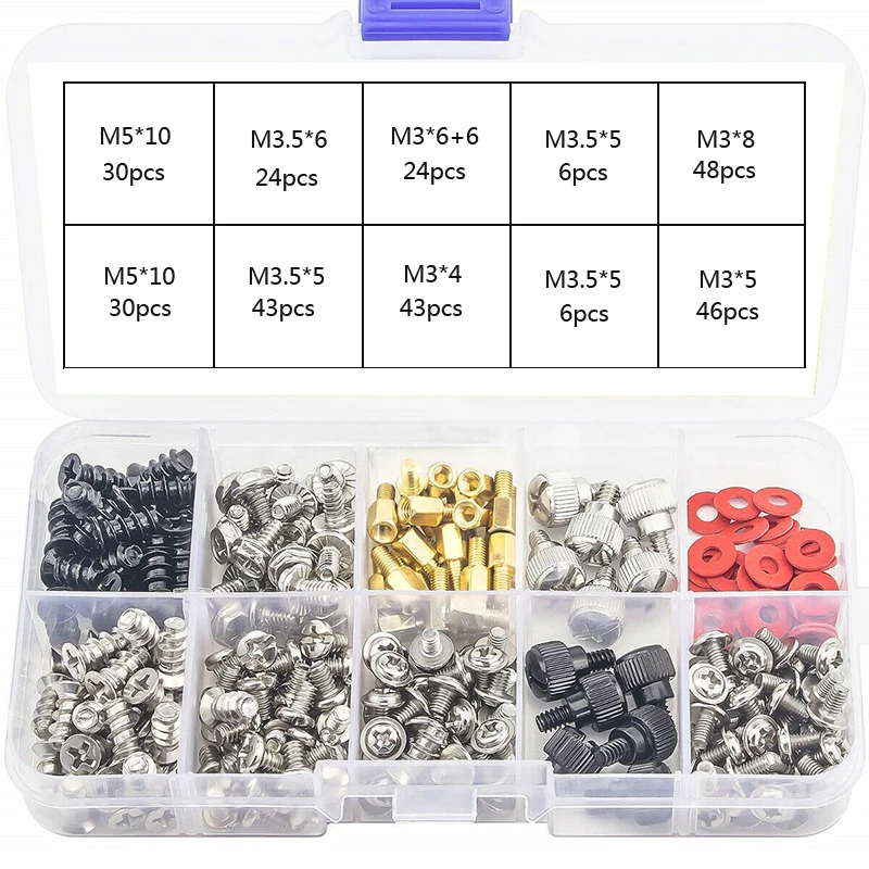 

203/300pcs Personal Computer Screw Standoffs Set Assortment Kit for Hard Drive Computer Case Motherboard Fan Power with Box