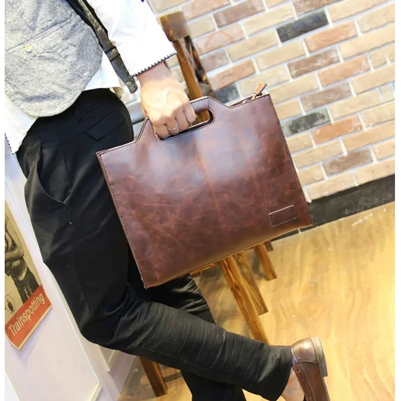 Vintage Men's PU Leather Briefcase Computer Bag Executive IPad Office Handbag Shoulder Business Document Portable Crossbody Bag