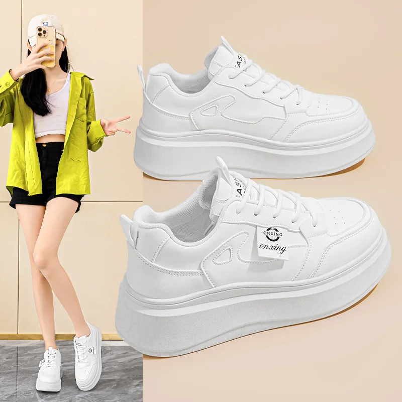 

Ladies Vulcanized Shoes Fashionable New Breathable Ins Korean Version Versatile Thick Soled Sports and Leisure Board Shoes