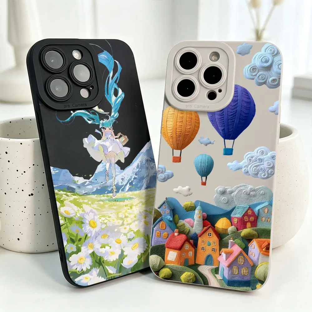 Hot Air Balloon Village Silicone Cover For iPhone 17 Air 16 15 14 13 12 11 Pro Max Plus Mini Drop-resistant Phone Case