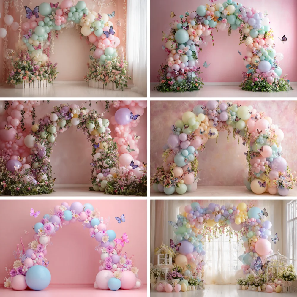 Newborn Baby First Birthday Backdrop Balloons Girl Boy Baby Shower Smash Party Pink Sweet Photographic Background Decor Prop