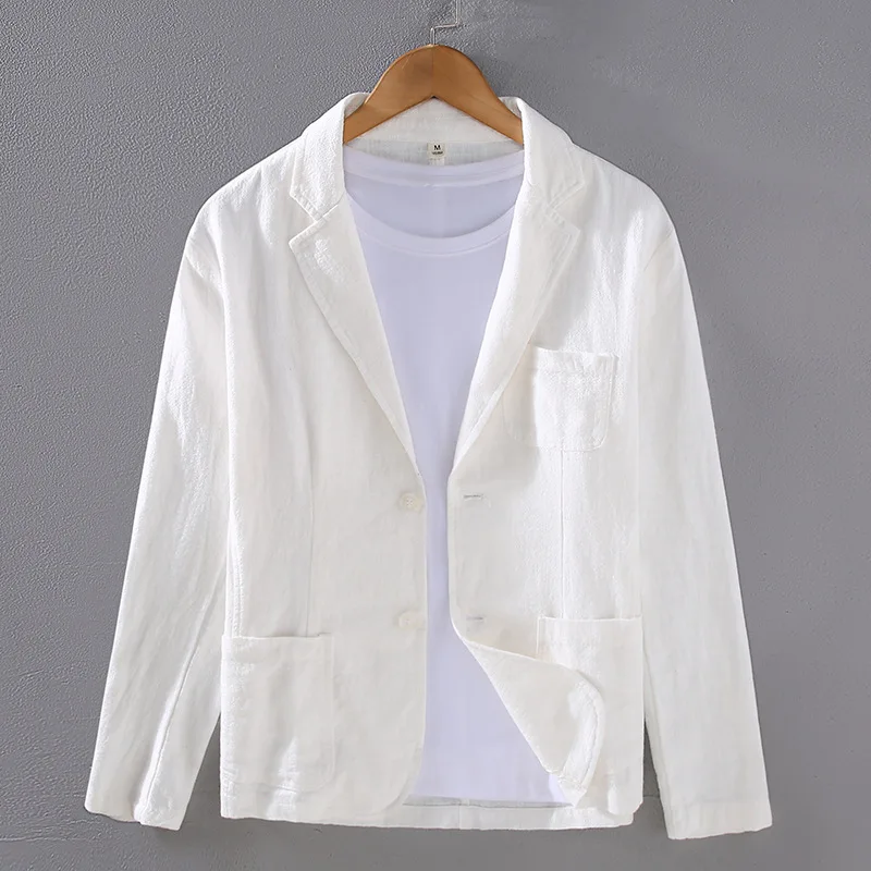 

Japanese Style Notch Lapel Casual Ramie Blazer for Men Versatile Youth Loose Fit Business 30% Cotton 70% Linen Jacket