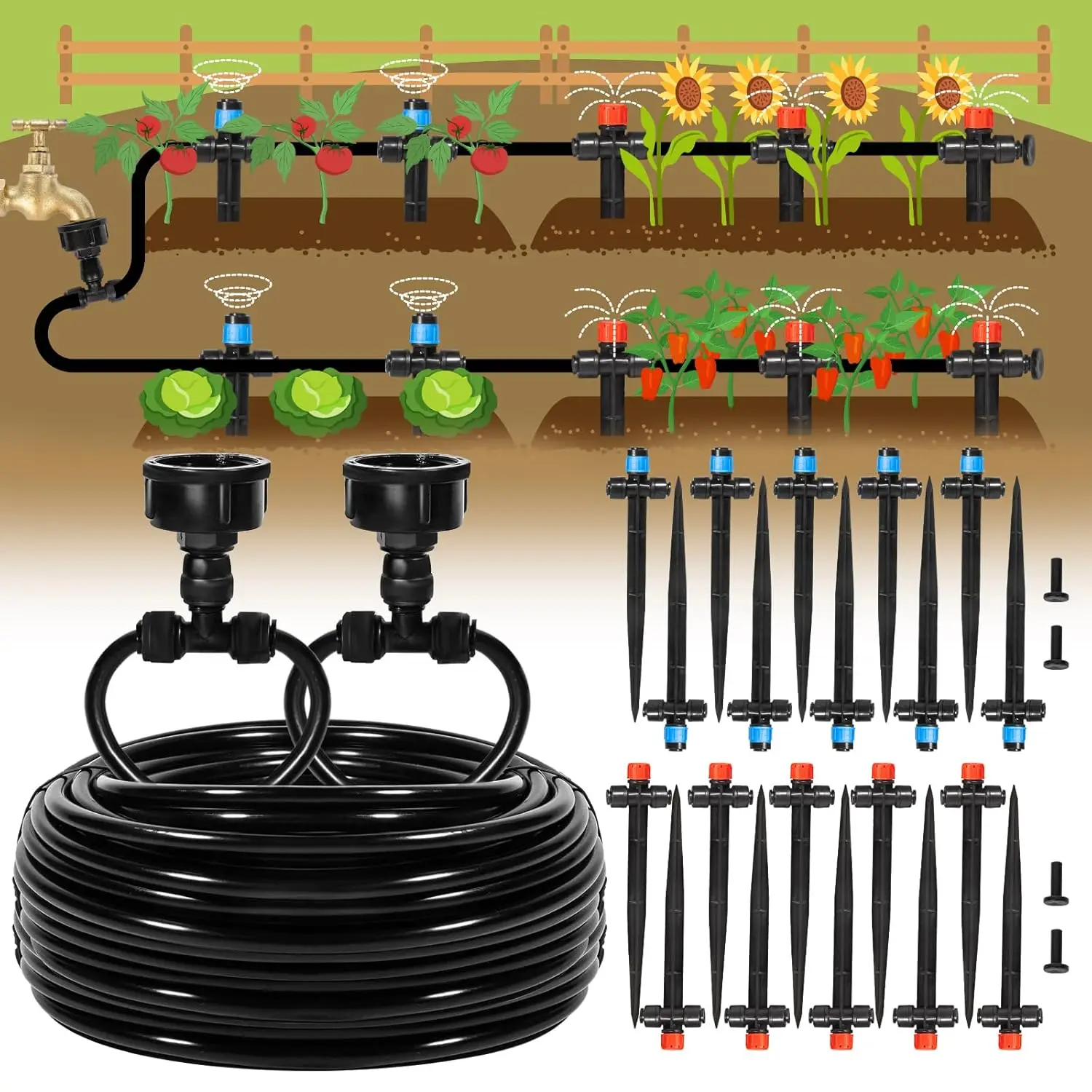 

110FT Quick-Connect Drip Irrigation Kit, Garden Watering System DIY Automatic Irrigation Equipment Set for Lawn Raised Bed