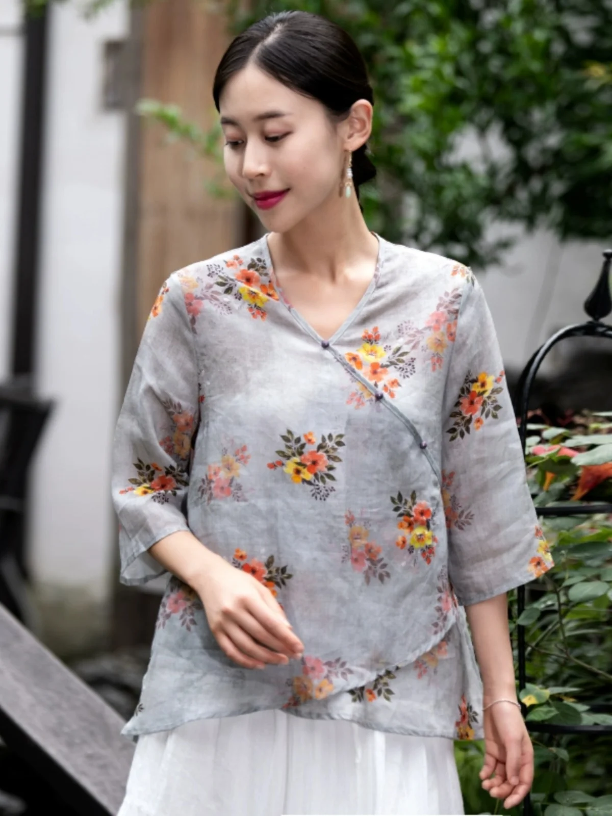 

Женская летняя блузка Tingzhi 2025: винтажный свободный крой, вышивка, тонкий хлопок и лён, на пуговицах, для повседневной носки