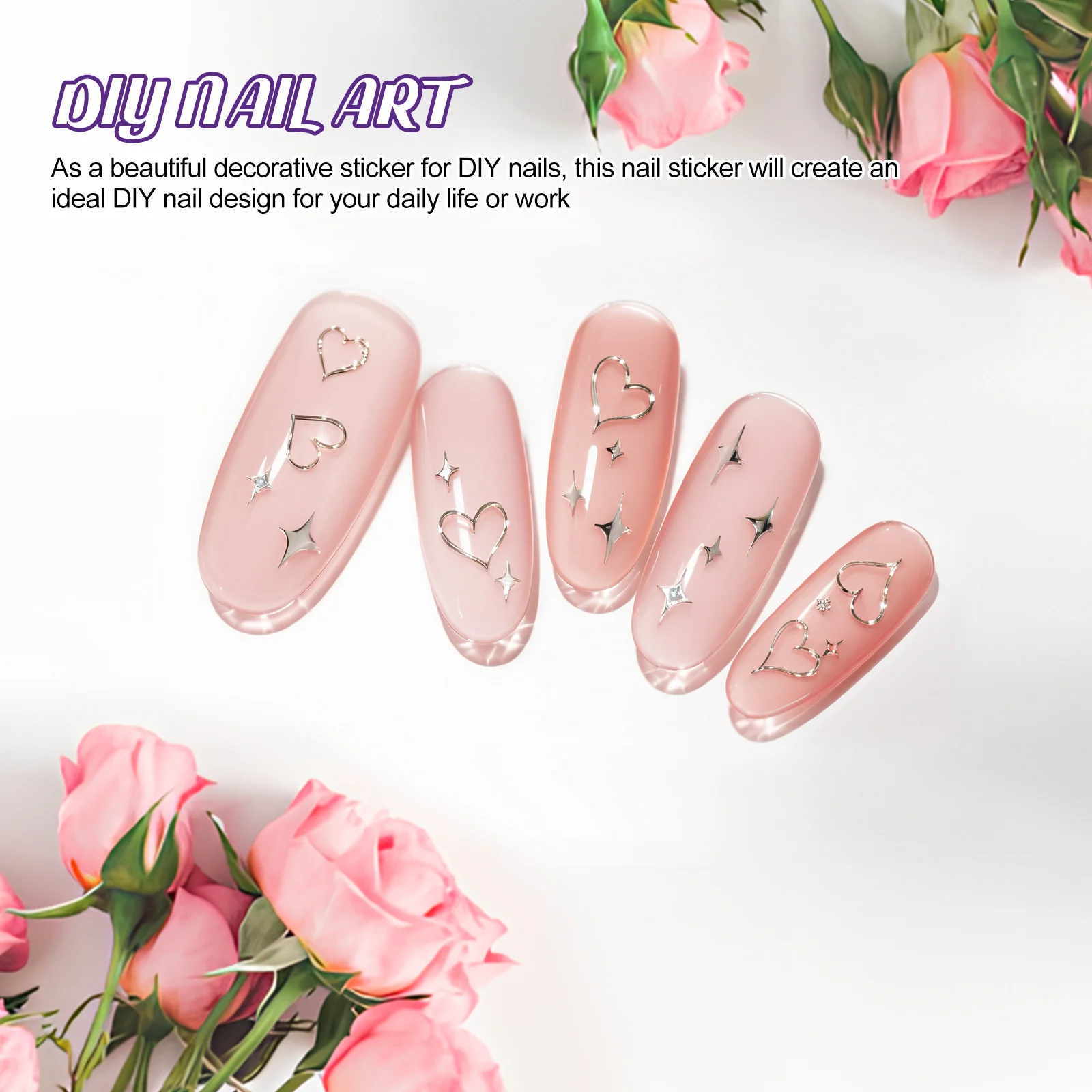 Autocollants pour ongles étoile argentée, décalcomanies scintillantes en forme de cœur pour manucure de noël, décoration Nail Art, petite pointe française, breloque