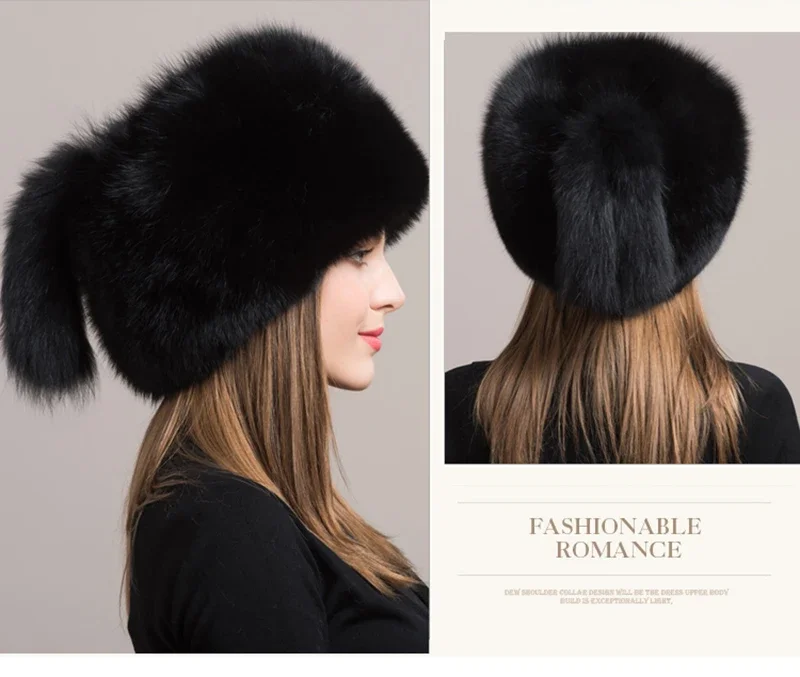 Winter Damen Echtpelz-Mütze Natürliche Modische Fuchspelz-Hüte Kopfbedeckung Russische Outdoor-Kappe Damen Verdickte Warme Pelzmützen – Detail 11