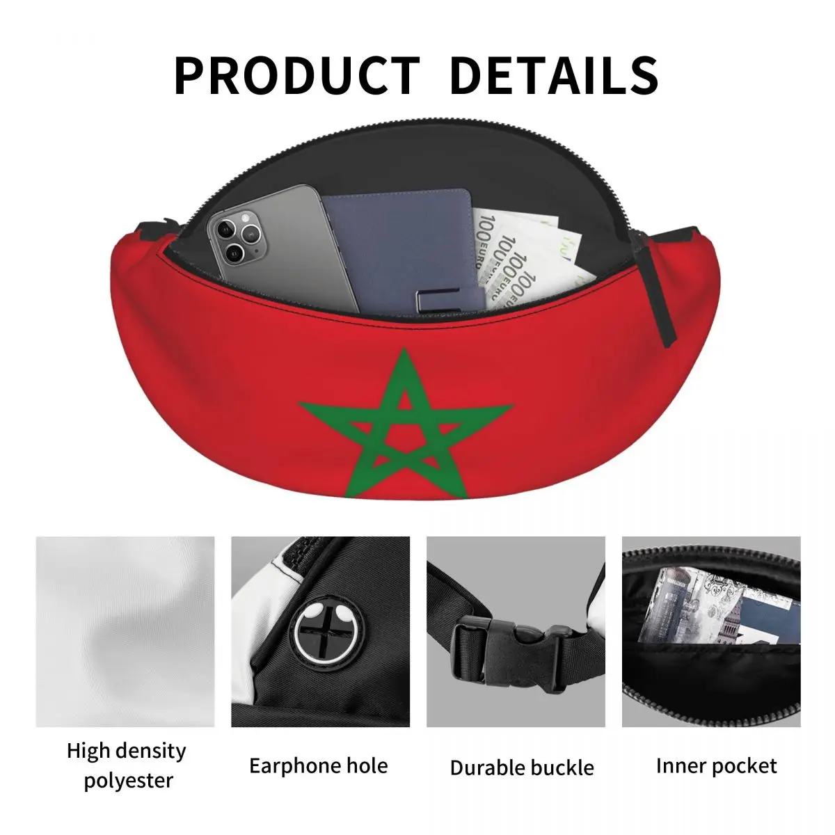 Custom The Flag Of Morocco Fanny Pack for Men Women Fashion Crossbody Waist Bag Cycling Camping Phone Money Pouch