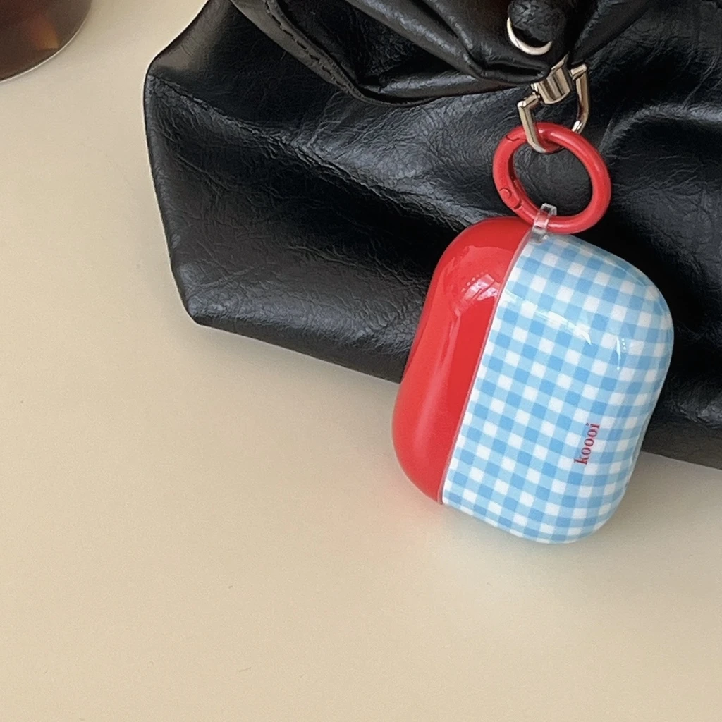 Ins Red Blue Checkered Pattern Cute Mushroom Pendant Cover Case for AirPods 1 or 2 3 4 Pro Pro 2