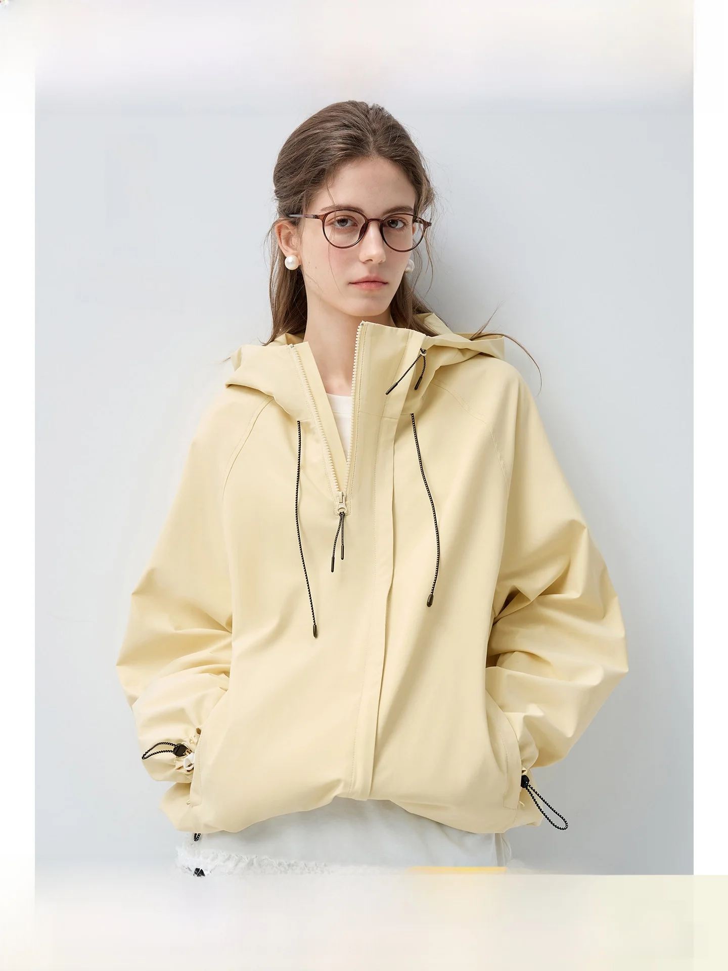 

Rui plus Size Women's Jaet ort Loose Long Sve Casual Spring Outerwear for Plump Women Hooded Dstring Top