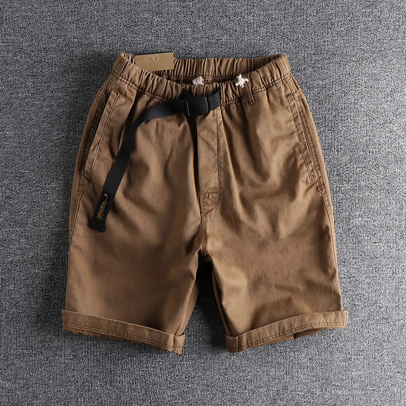 2023 New Heavy Washed Retro Buckle Belt Casual Shorts Men's American Fashion Youth Overalls Pants Five Minutes In Summer