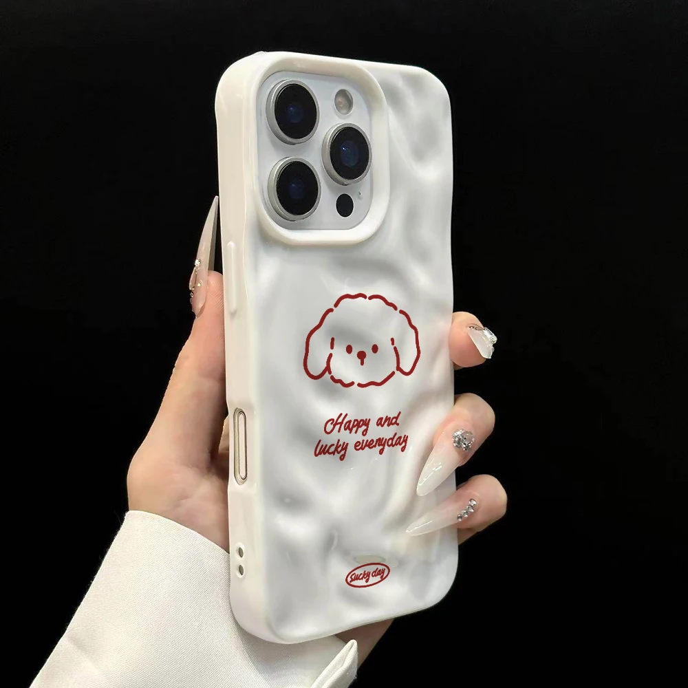 Einfache, niedliche Welpen-Muster-Handyhülle für iPhone 17 16 15 14 13 12 11 Pro Max 14 Plus 17Air, Falten-Wellen-Soft-Silikon-Cover – Detail 8