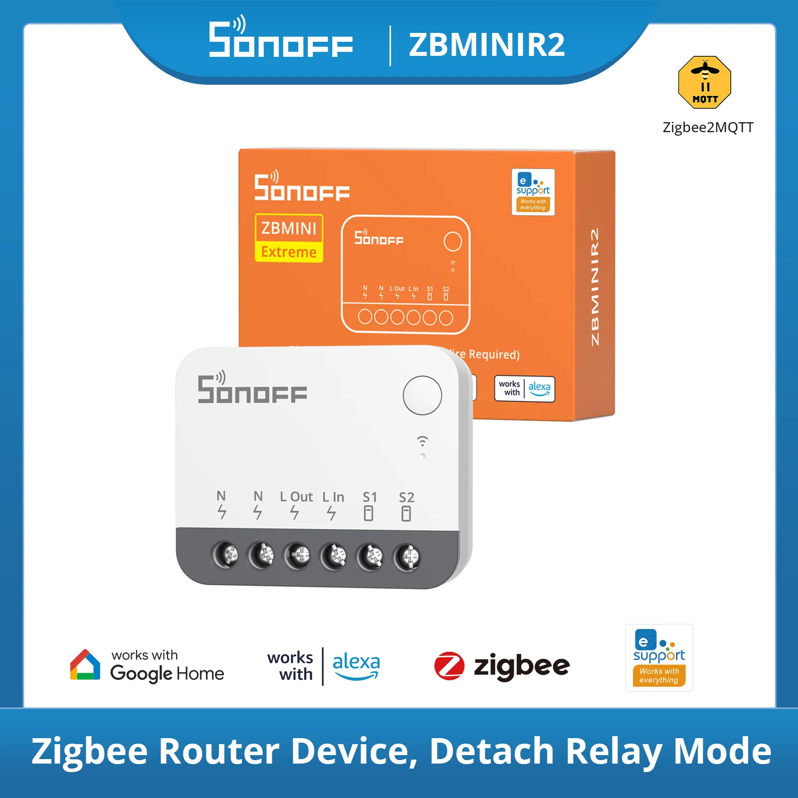 SONOFF ZBMINIR2 Extreme Zigbee 3.0 Smart Switch Small Size 2 Way control Safe Timer Requird Neutral Wire via Zigbee2MQTT Alexa