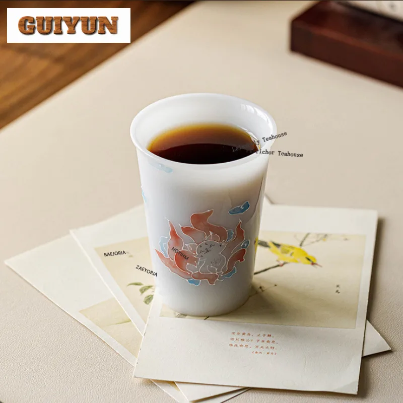 250ml Ice Jade Porcelain Hand-painted Nine-tailed Fox Cola Mug Bubble Teacup Cold Hot Water Jug Office Water Cup For Tea Craft
