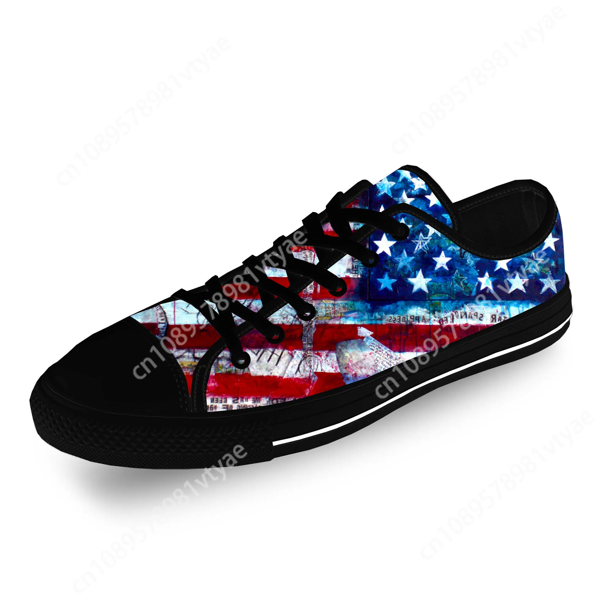 USA American Flag Stars Patriotic Lightweight Cloth 3D Print Fashion Low Top Canvas Shoes Men Women Casual Breathable Sneakers