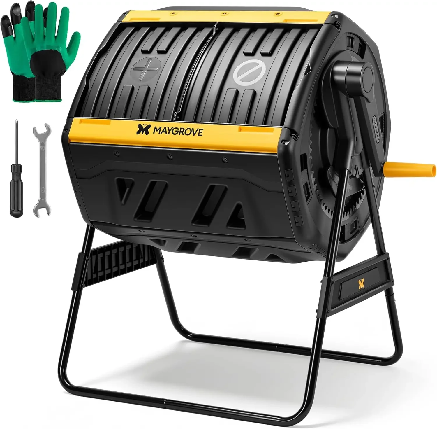 Outdoor Compost Bin 53 Gallon Dual Chamber Large Compost Tumbler for Garden Backyard with 360 Rotating Sliding Doors Solid