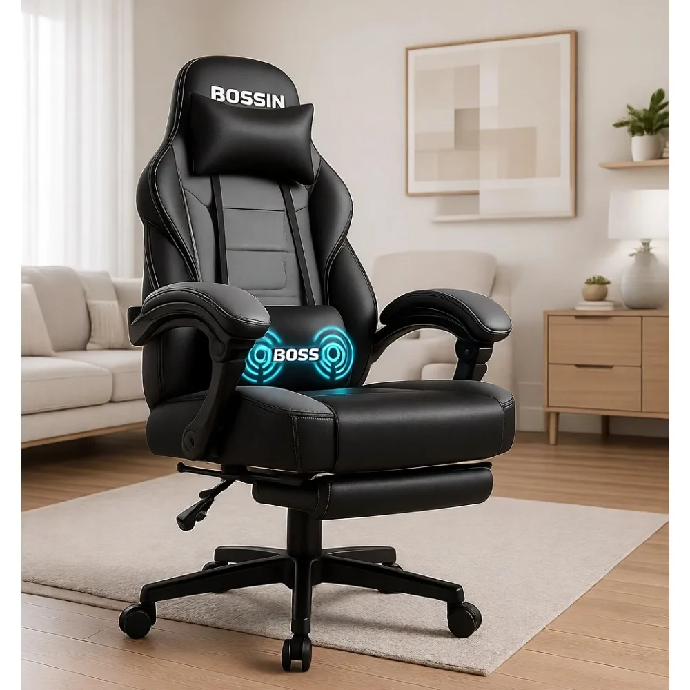Ergonomic Heavy Duty Gaming Chair with Massage, Footrest, and Lumbar Support