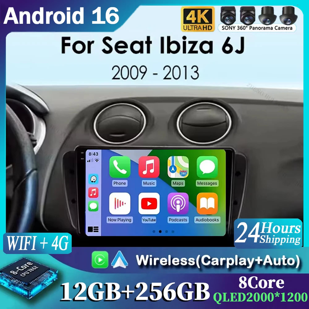 9 Inch Android 16 Qualcom Car Multimedia Player For SEAT Ibiza 6j 2009 2010 2011 2012 2013 wireless Carplay Android Auto 4G