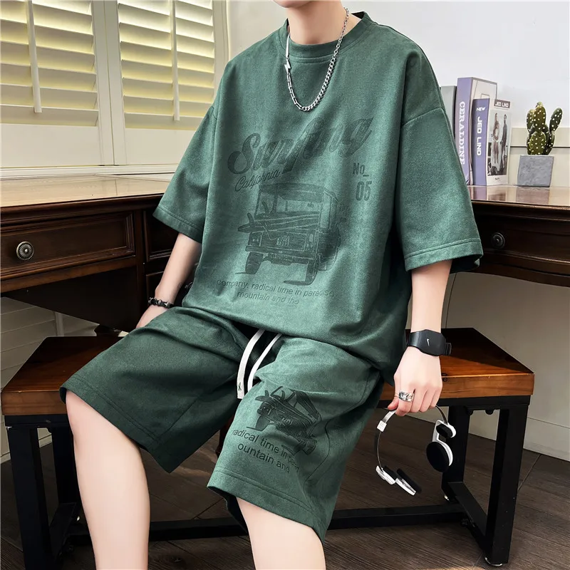 New 2024 Summer Loose Tracksuit Men's Sets Casual Sport Short Sleeve T-Shirts And Shorts Two-Piece Set Youth Streetwear Clothing