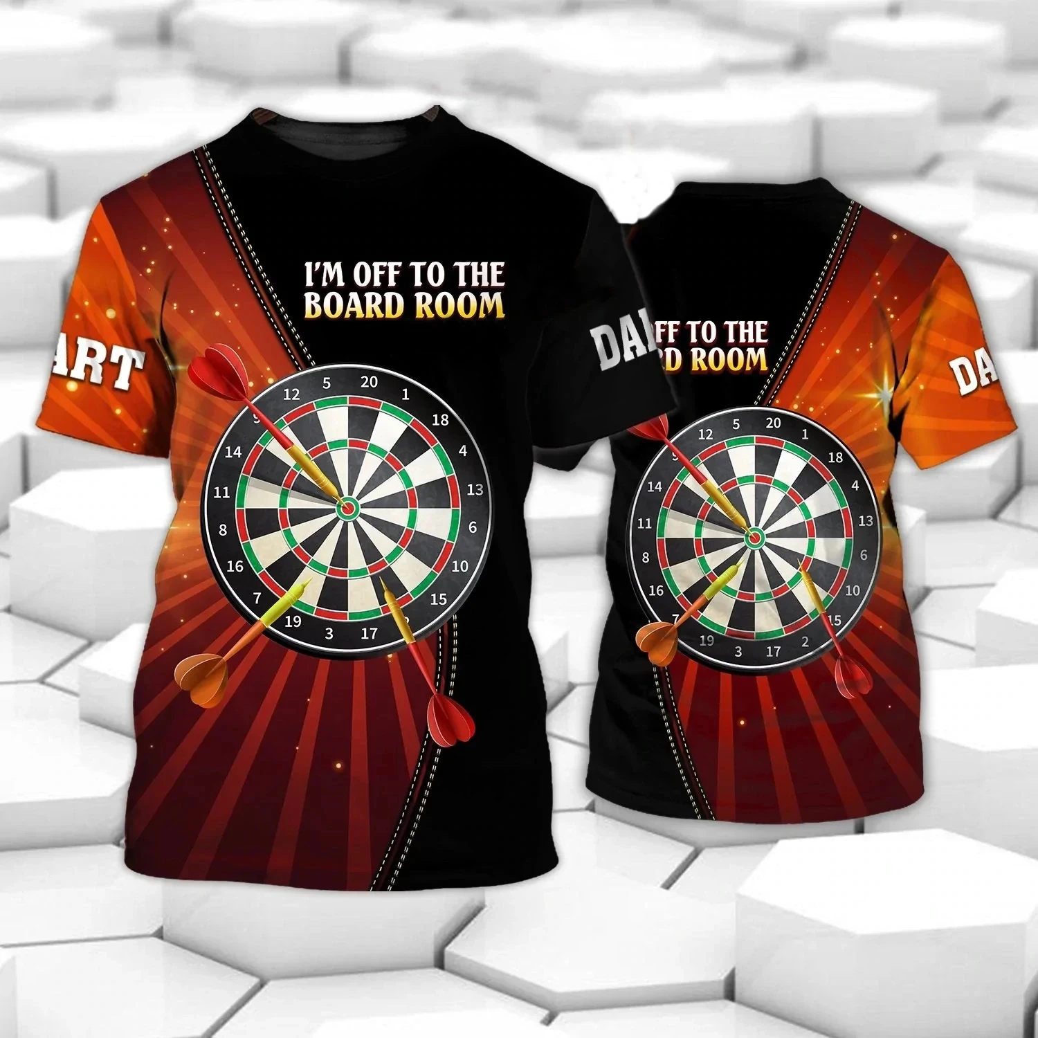 Men DARTS 3D Printed Short Sleeved Top Fashion T Shirt for Leisure Breathable Round Neck T Shirt