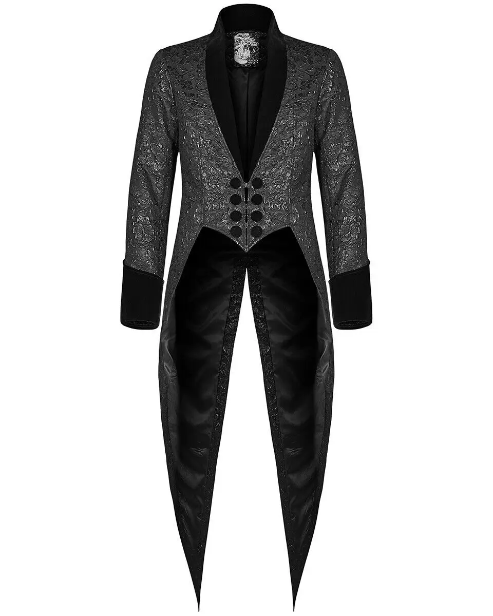 Medieval Punk Rave Mens Gothic Tailcoat Jacket Black Gold Brocade Steampunk Aristocrat Party Halloween Day Costumes