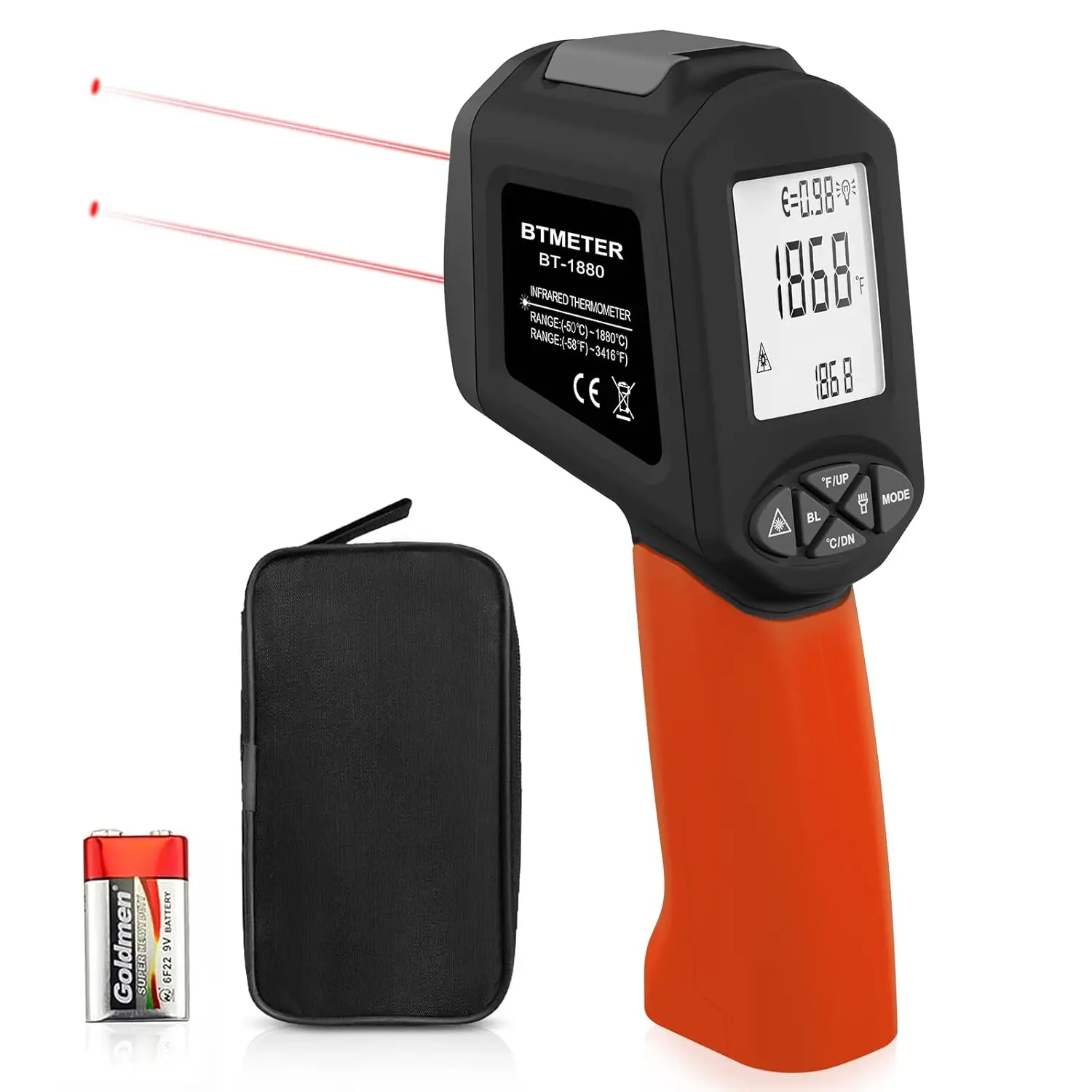 

Industrial Laser Thermometer Gun, 50:1 Infrared Temperature Meter w/Adjustable Emissivity Measure High Temp -58°F to 3416°F