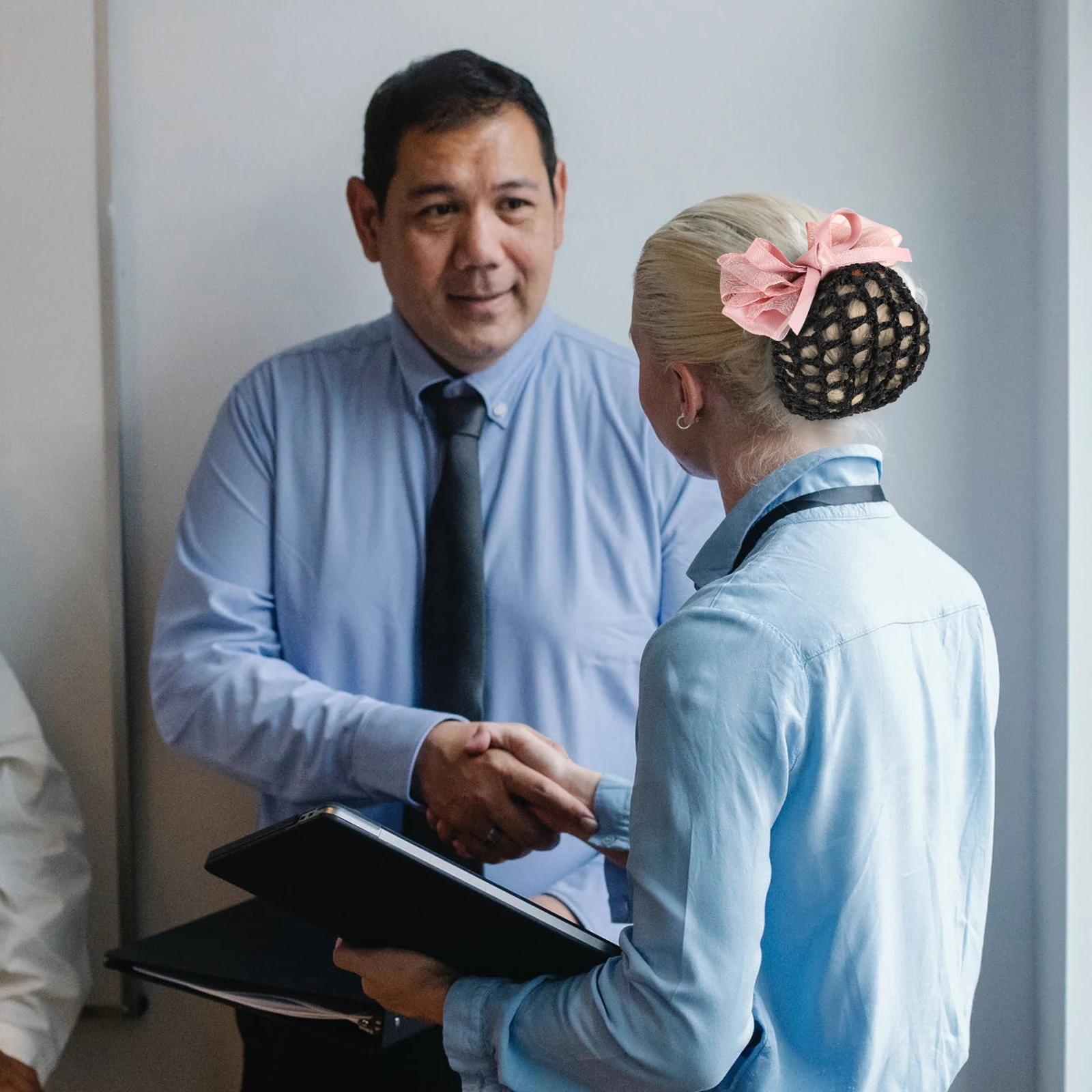 

Professional Hair Snood For Women Ribbon Fabric Bow Knot Bun Cover Strong Clip Thick Thin Hair Office Work Safety Nurse Doctor