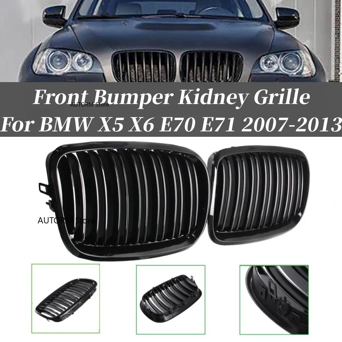 

Глянцевая черная гоночная решетка, передний бампер автомобиля, решетка почек для BMW X5 X6 E70 E71 2007-2013 51137157688