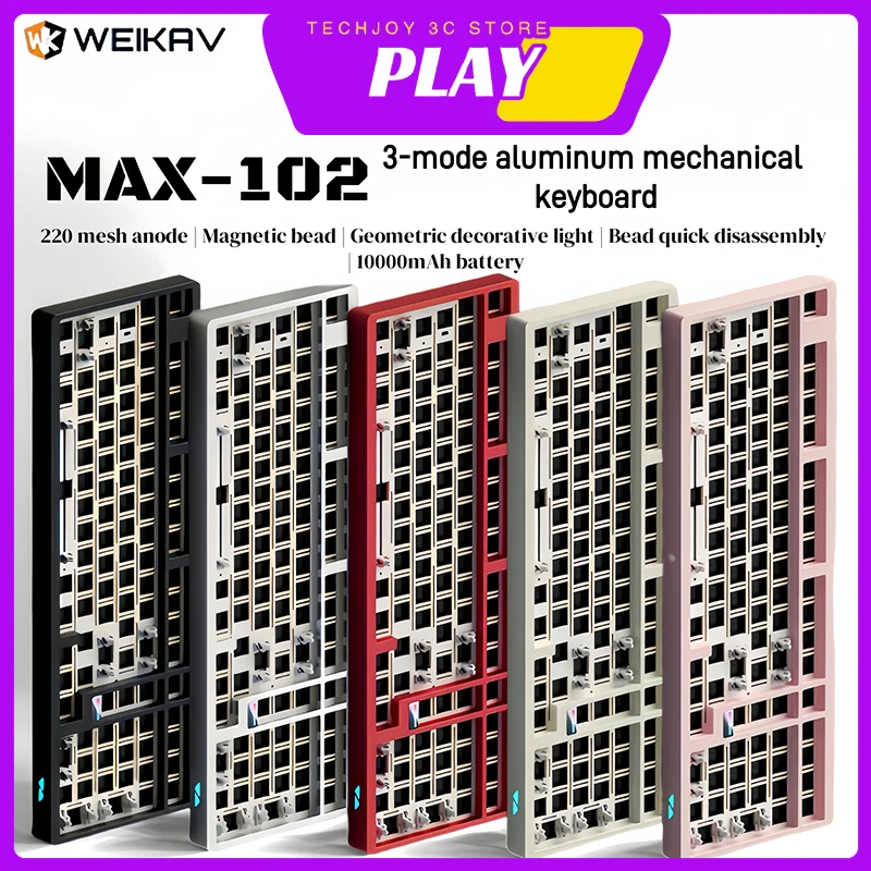 

WEIKAV MAX102 алюминиевая беспроводная механическая клавиатура, 3 режима, пользовательский QMK/VAL, 10000 мАч, быстрая разборка, RGB, игровые аксессуары, подарок