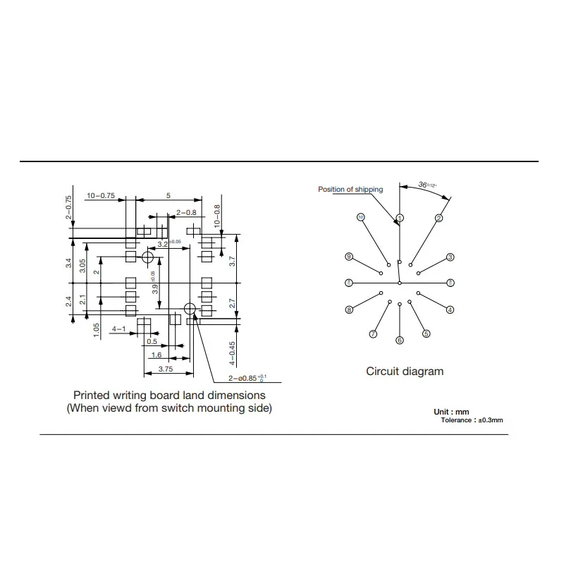 مفتاح تشفير دوار رفيع النوع ، 10 وظائف ، اليابان ، 7x6x SMT ، 10-دبوس ، 2 لكل لوت