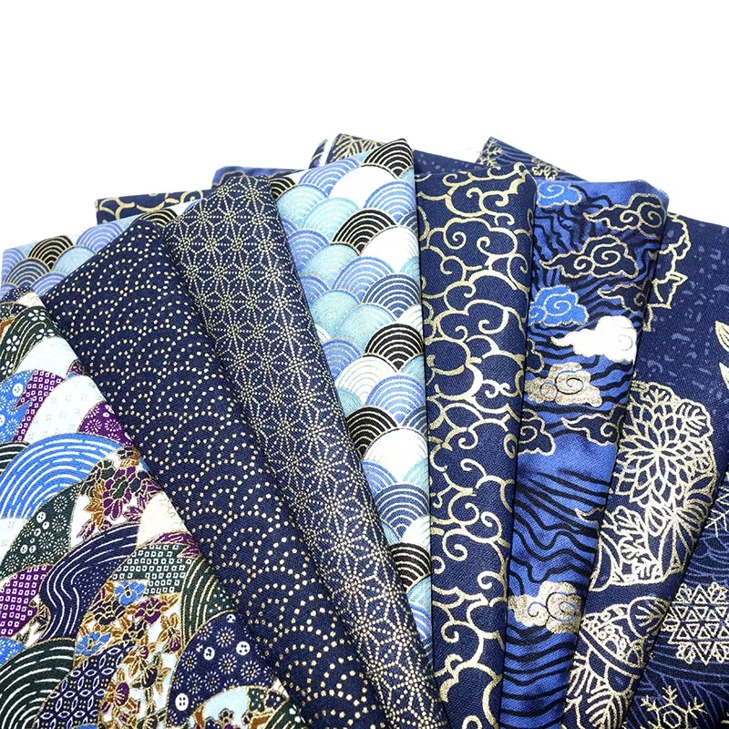 

Japanese Style Bronzing Cotton Patchwork Fabric For Sewing Kimono Handicraft Tablecloth Sachet Bookclothes Background Decor