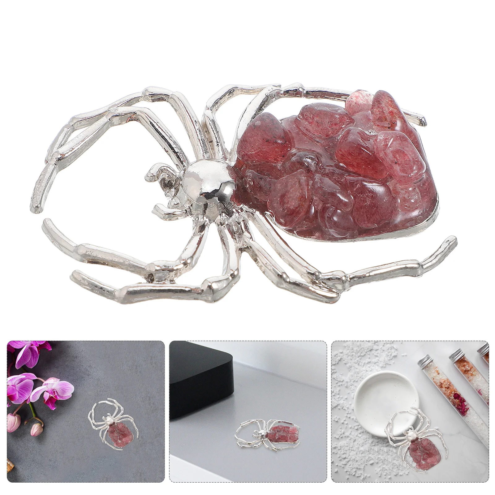 

Crystal Spider Ornament Realistic Insect Decor Natural Crystal Halloween Decoration Spider Model Halloween Artificial Spiders