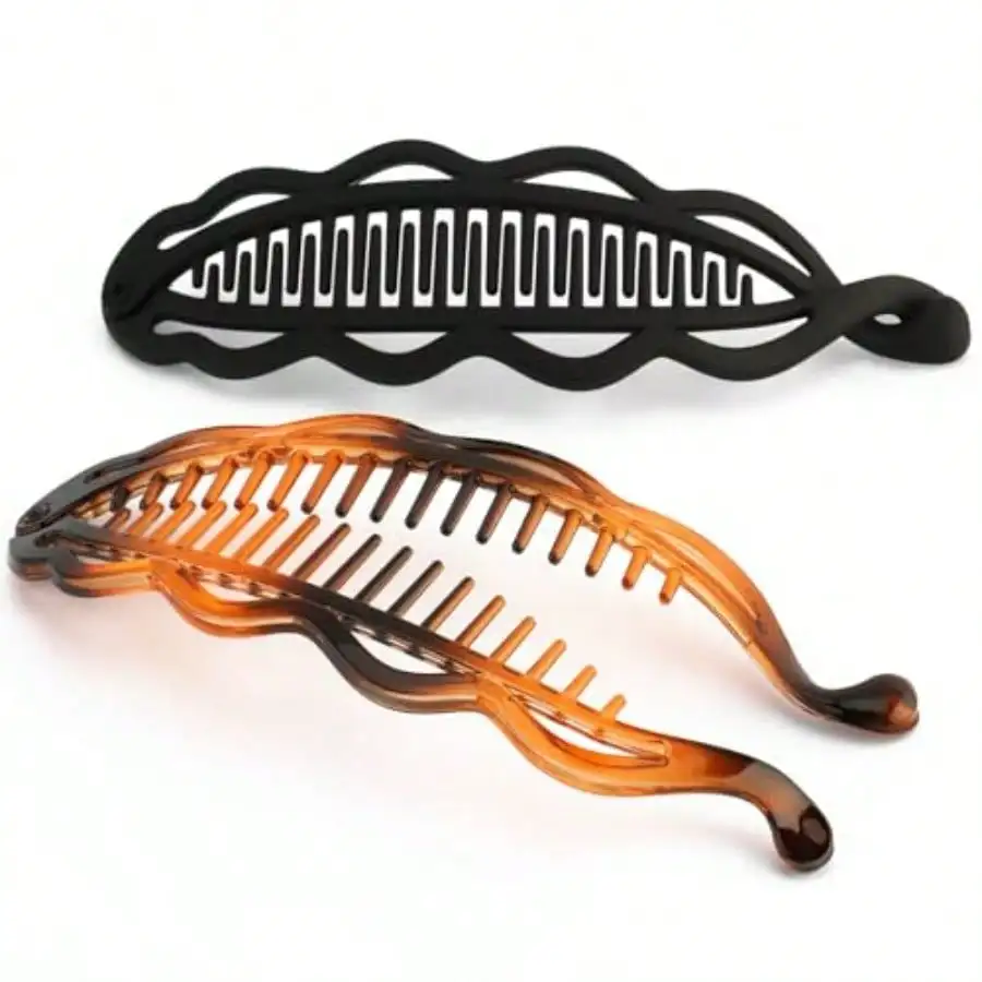 2pcs Large Banana Clip Hair Clips For Thick Hair, Matte Banana Hair Clip For Women Volumizing Hairstyles, Flat Lay Down Strong Hold Ponytail Bun Holder Accessories, Black Tortoise