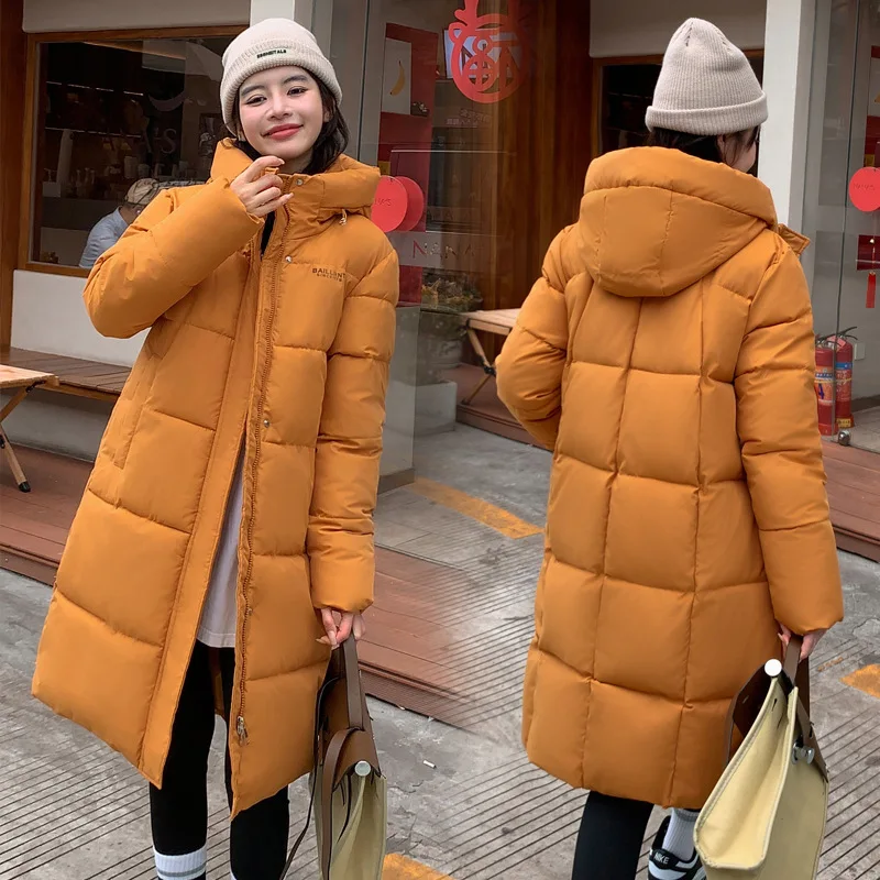 Winter Padded Jacket For Women Simple Mid-Length Down Cotton Solid Color Thickening Warm Loose-Fitting Outerwear