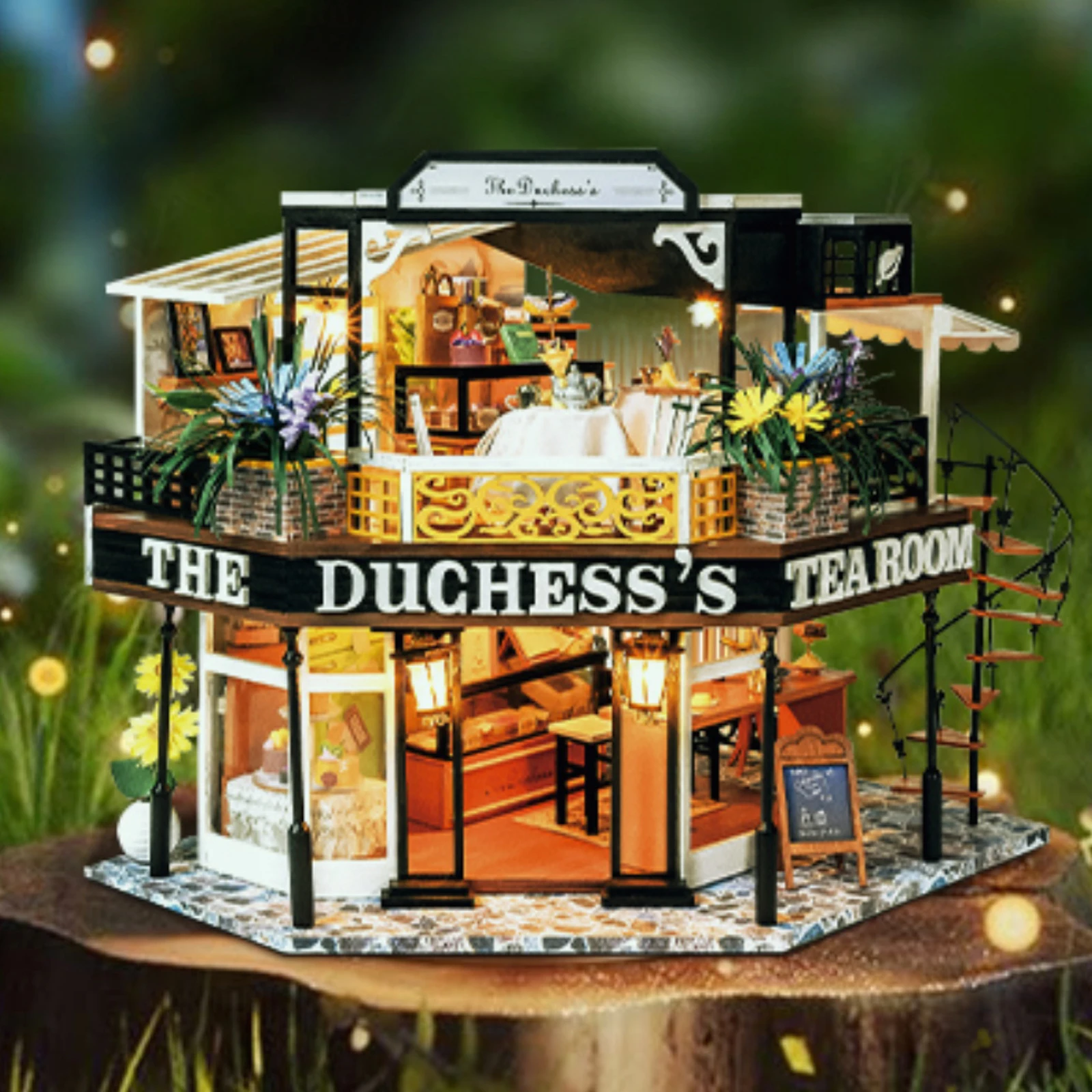 DIY Wooden Miniature Model Kit The Duchess's Tea Room Casa Doll Houses 3D Puzzle Dollhouse With Light for Friends Birthday Gifts