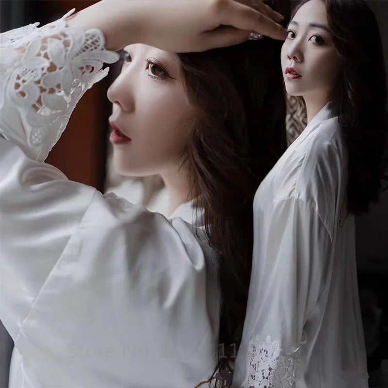 Sexy Women Home Dressing Gown Intimate Lingerie Lace Bride Wedding Robe Set Nightwear Casual Sleepwear Kimono Bathrobe Gown