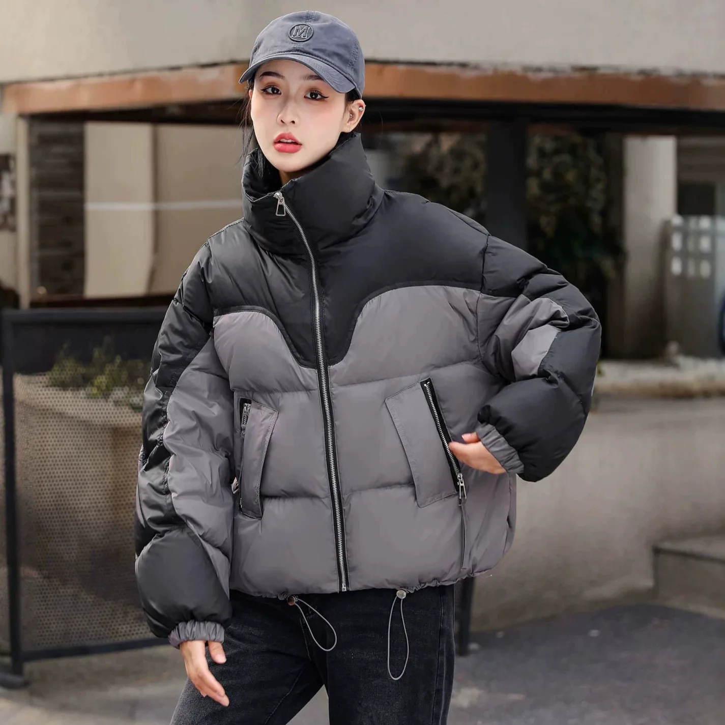 2026 Autumn/Winter New Women's Down Jacket Splicing Color Contrasting Windproof Short Jacket