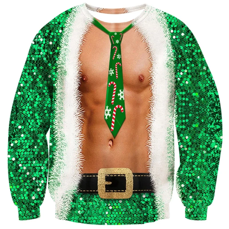 

3D Print Funny Merry Christmas Round Neck Sweatshirt For Men Ugly Muscle Graphic Cosplay Pullover Hoody Xmas Gift Party Tops