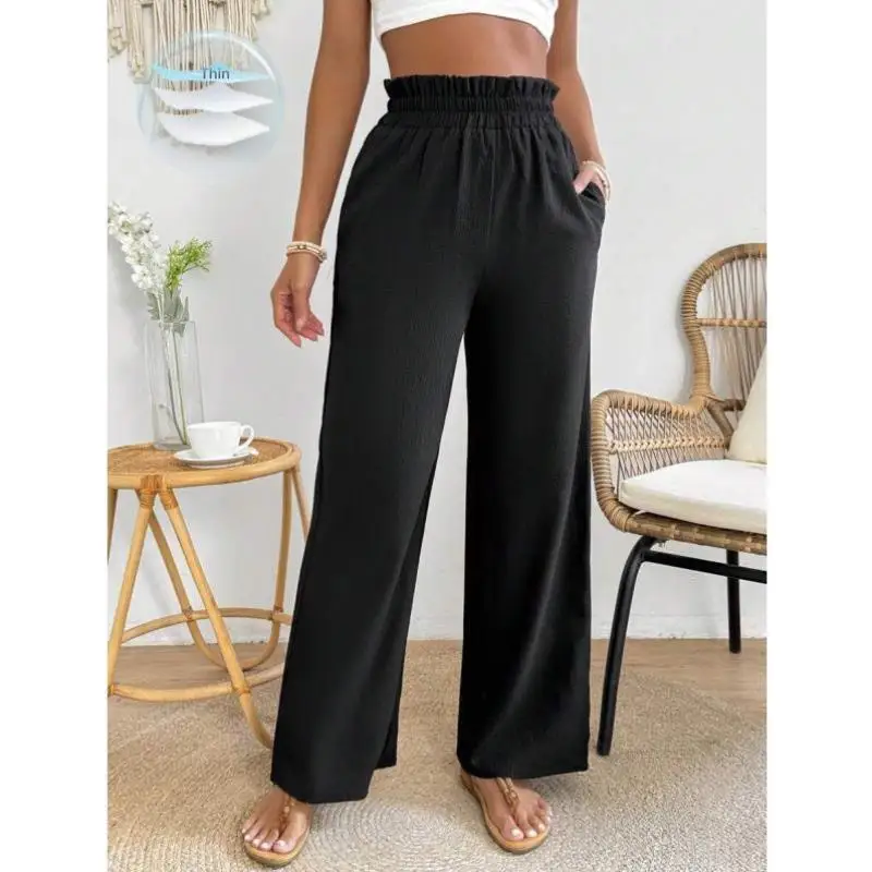 

Women's Straight Leg Pants Paper Bag Waist Transoceanic New Sle Ciwalk Vintage Nine Point Length Elastic Micro Elastic