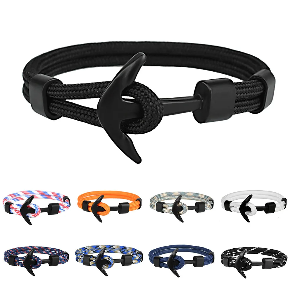 Kirykle Hot Sale Couple Bracelets Fashion Alloy Anchor Bracelets Bangles Braided Polyester Rope Bracelets For Women Men Gifts image 2