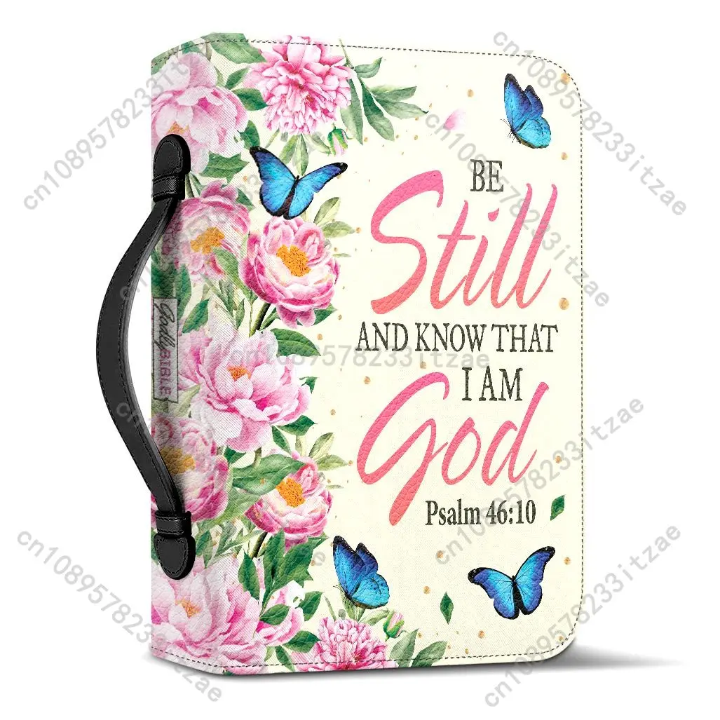 PU Leather Bible Cover Case for Women Be Still And Know That I Am God Handbags Bible Storage Bags Study Book Holy Storage Boxes