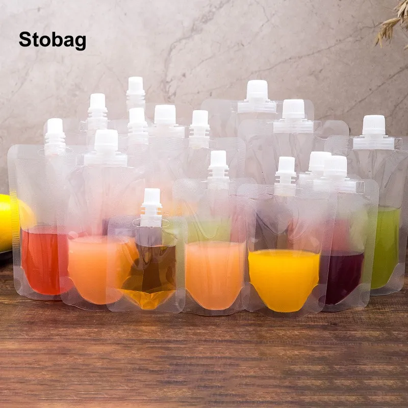 

StoBag 100pcs Transparent Drinking Liquid Nozzle Bag Juice Beverage Packaging Clear Plastic Storage Portable Sealed Pouches