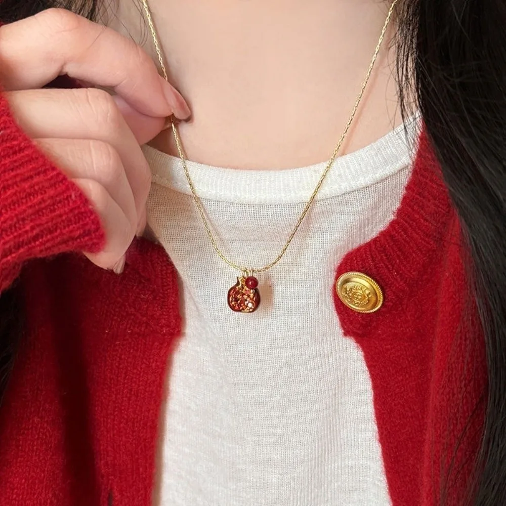 New Red Pomegranate Pendant Necklace Cute Delicate Fruit Earrings Sweet Minimalist Clavicle Choker Daily