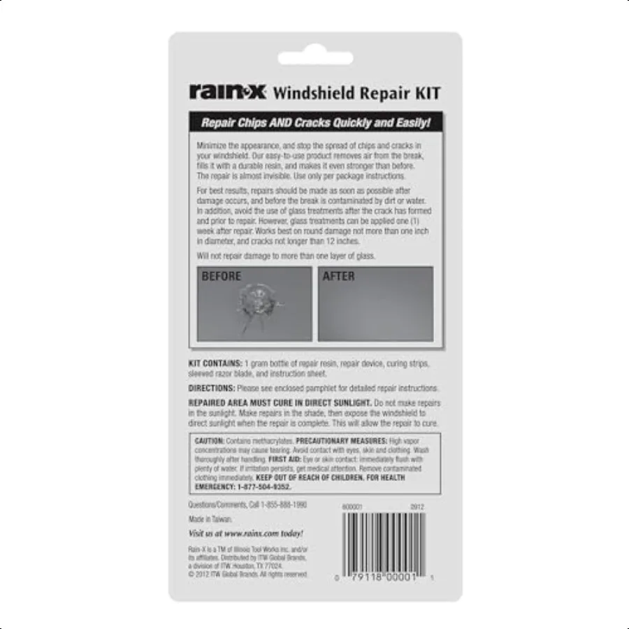 600001 Windshield Repair Kit Quick and Easy Durable Resin Based Windshield Repair Kit for Chips and Cracks Good for Round Damag