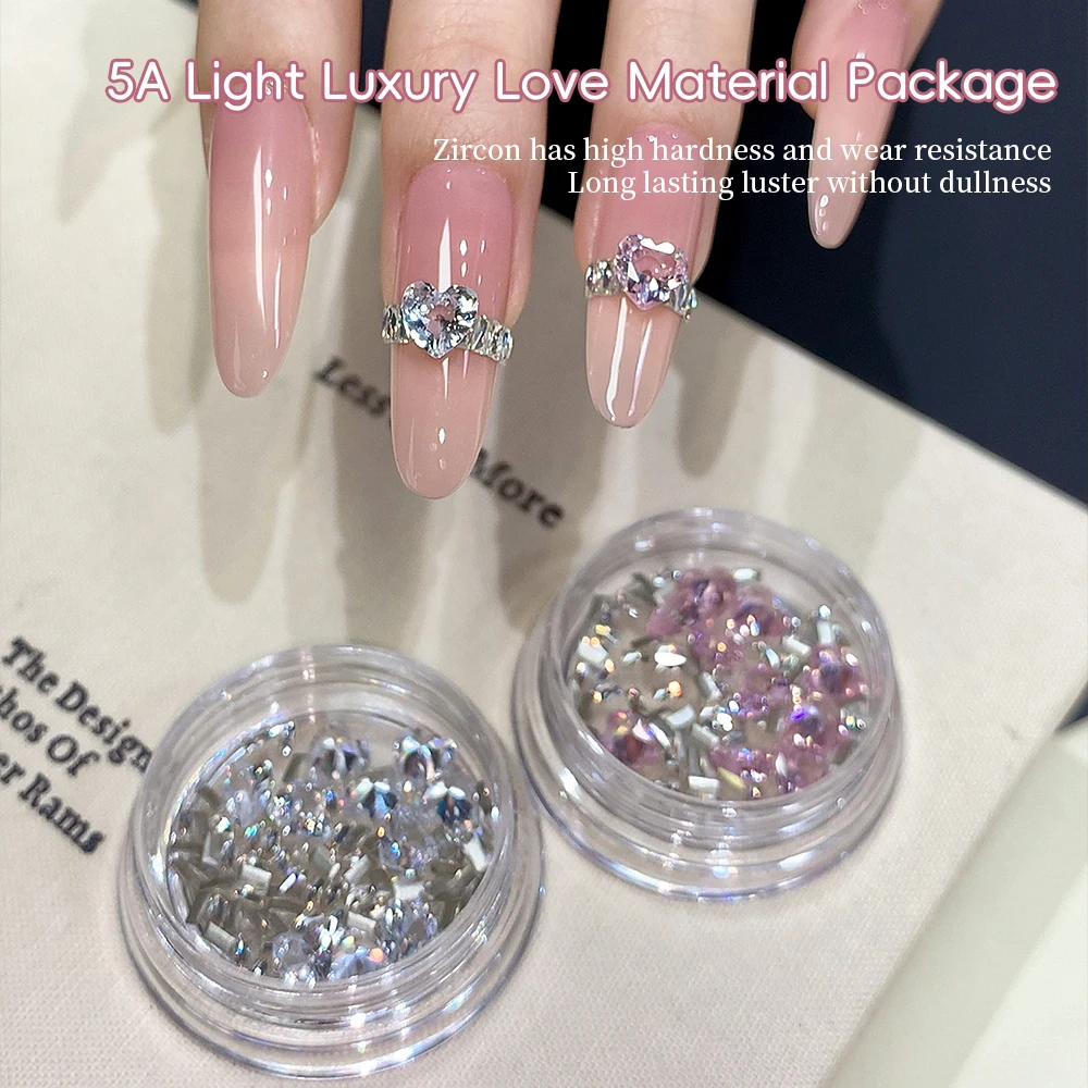 KANIU 6x6mm 5A Nail Love Ring Rhinestone Kit Baguette Crystals Pink Clear Heart Nail Rhinestone For Nail Decoration Supplies