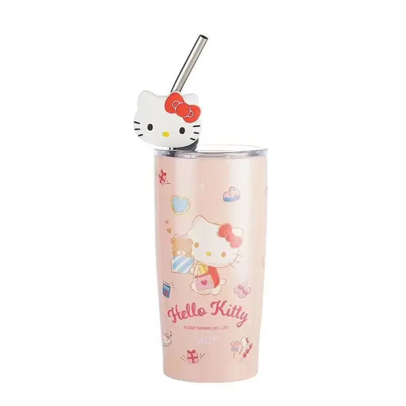 600ML Sanrio Hello Kitty izolowany kubek na wodę urocza kreskówka cynamoroll o dużej pojemności słomki ze stali nierdzewnej kubek prezenty świąteczne